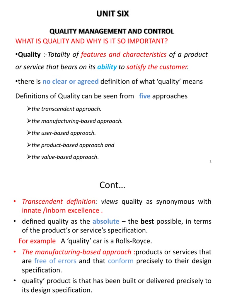 CH 6 Quality Management | PDF | Quality (Business) | Mean