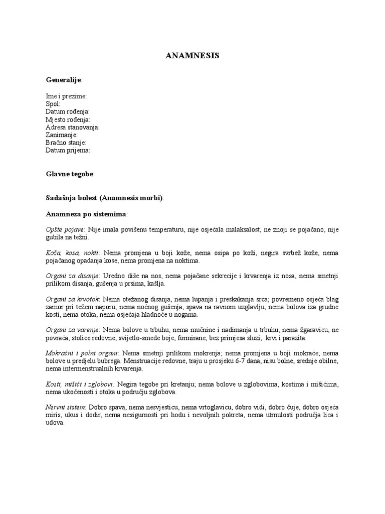 Anamneza Obrazac | PDF