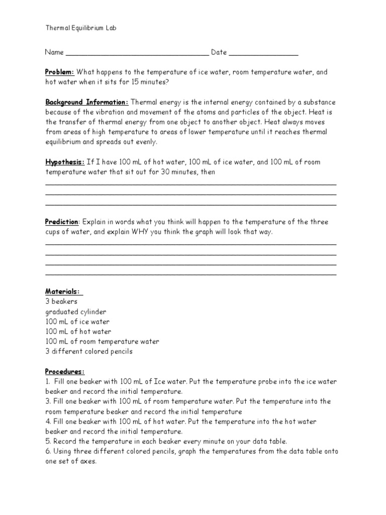 Thermal Equilibrium Lab 14150 PDF Temperature Heat