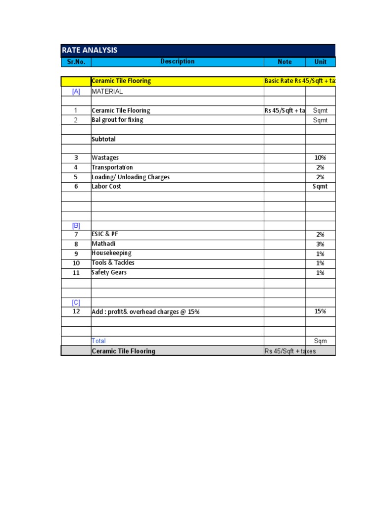 Rate Analysis Interior 3 PDF Flooring Economies