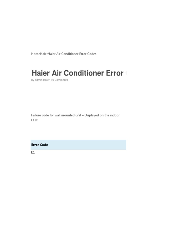 Haier AC Error Codes Guide | PDF | Building Engineering | Electrical ...
