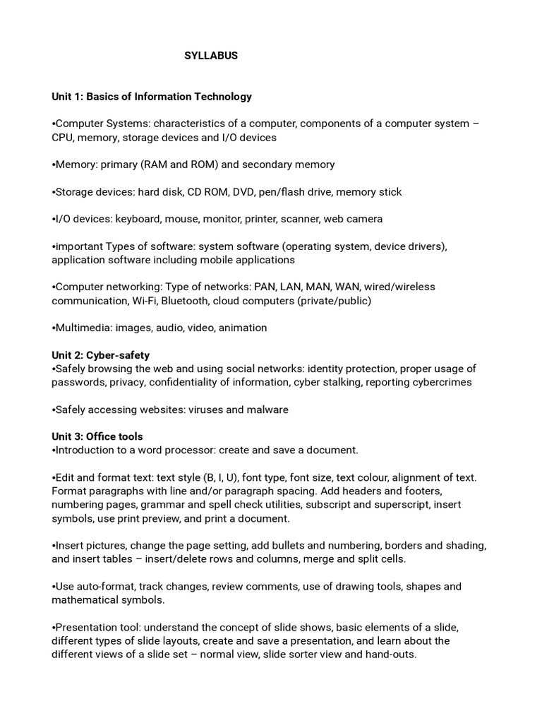 Computer Fundamentals Syllabus | PDF | Worksheet | Computer Data Storage