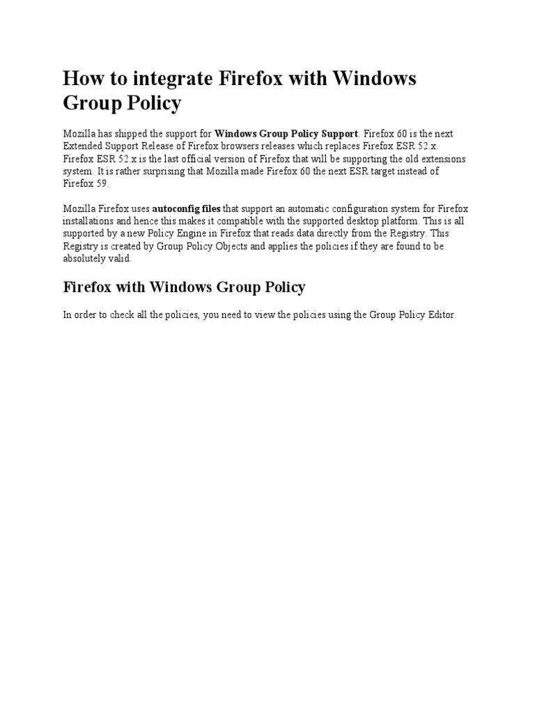 How To Integrate Firefox With Windows Group Policy PDF Group Policy