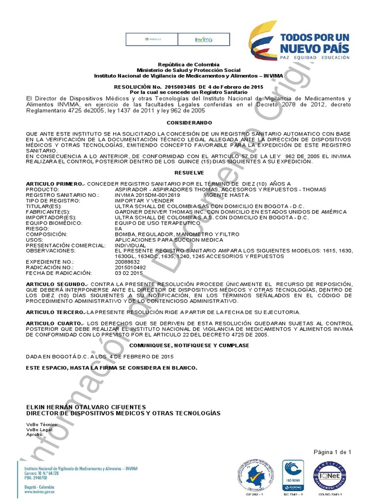 Granting of a Sanitary Registration for Medical Suction Equipment and
