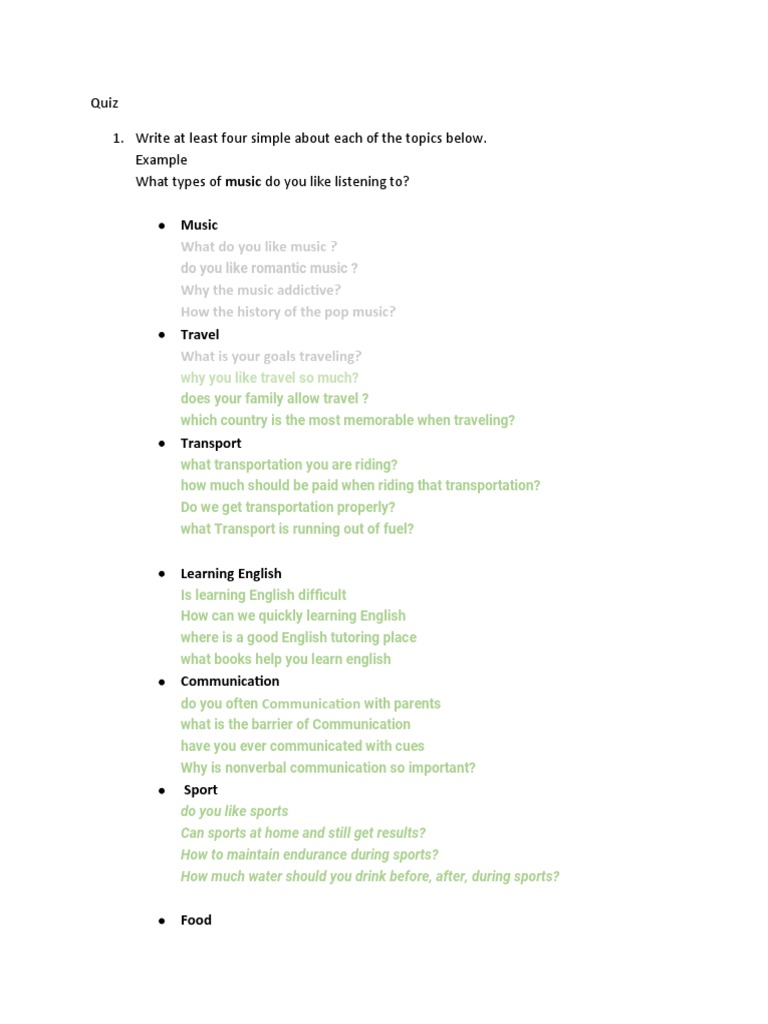 Conversation Topics Quiz | PDF | Books | Communication