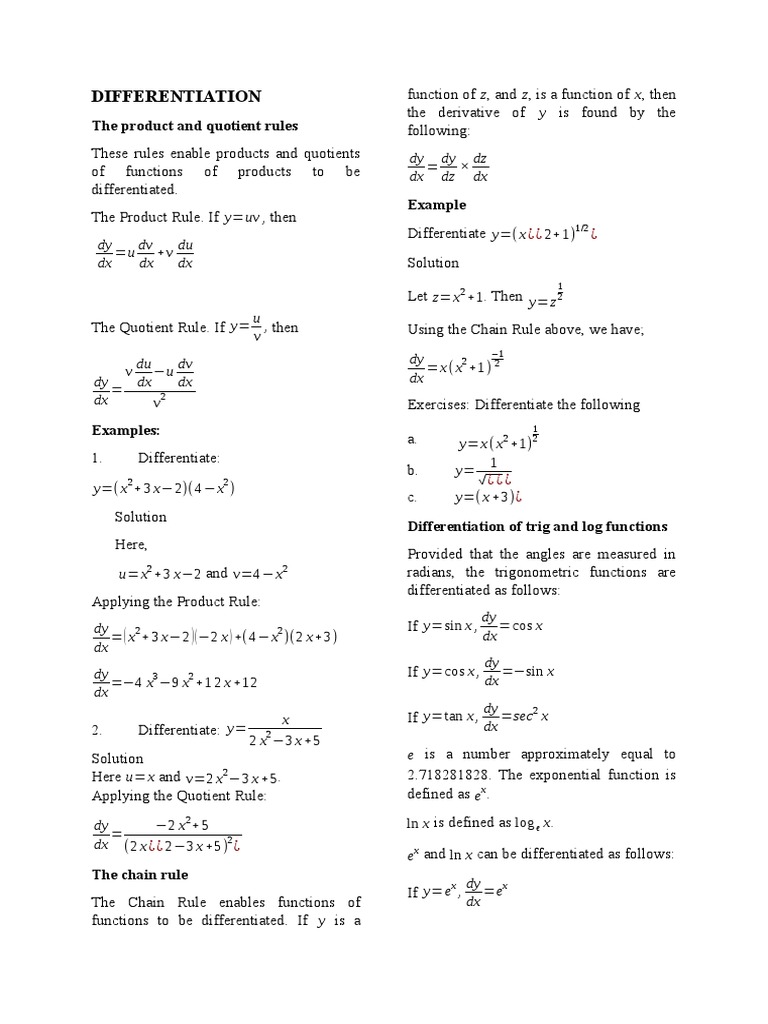 Differentiation Derivative Rates