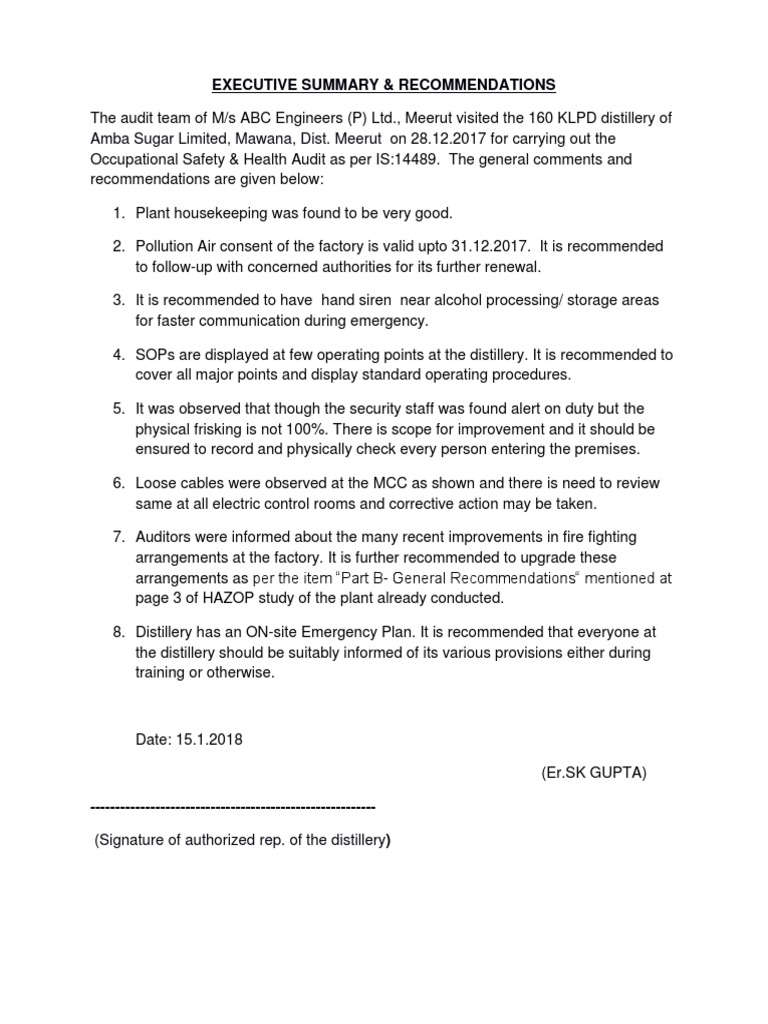 Distillery Safety Audit Report (Is 14489) PDF Personal Protective