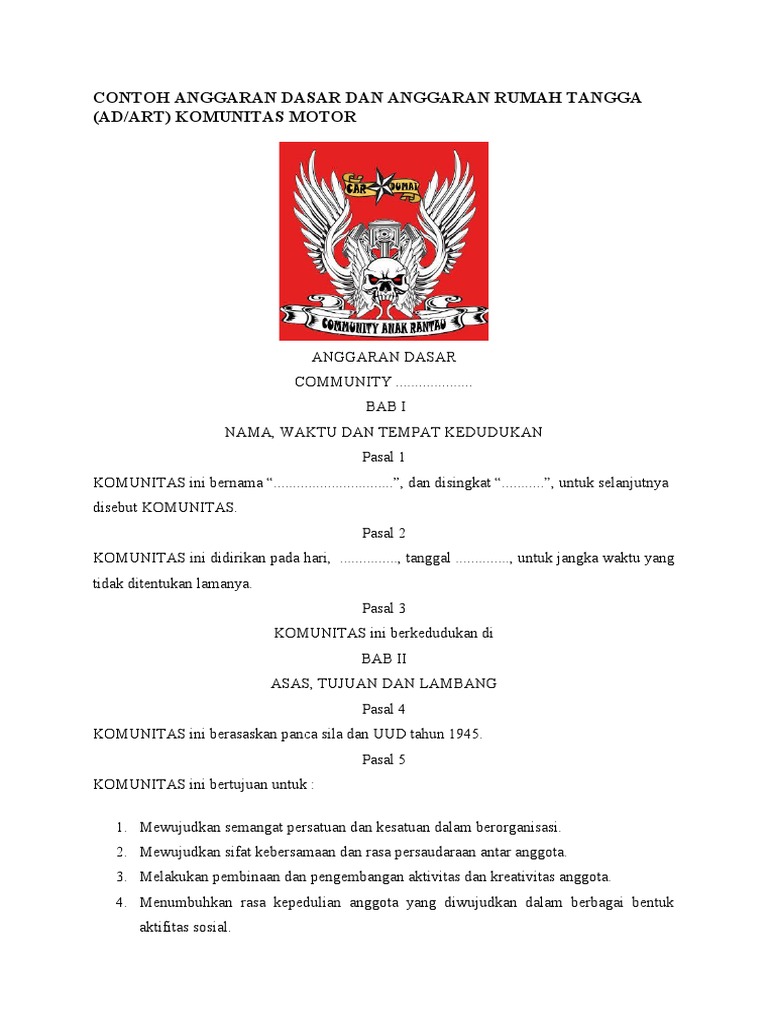 Contoh AD/ART Komunitas Motor | PDF