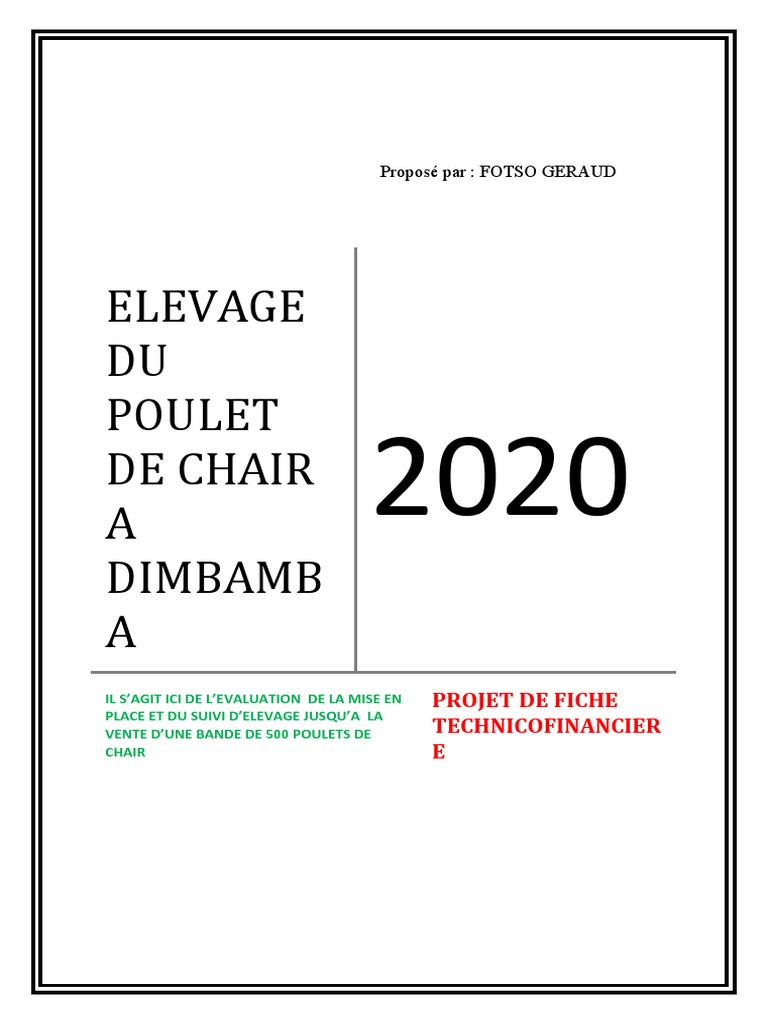 Projet Elevage Poulet De Chair Cameroun Pdf Elevage Du Poulet de Chair A Dimbamba | PDF | Animaux et humains | Bétail