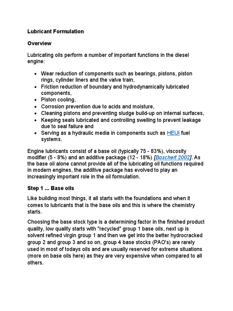 Lubricant Formulation Boschert 2002 PDF Lubricant Motor Oil