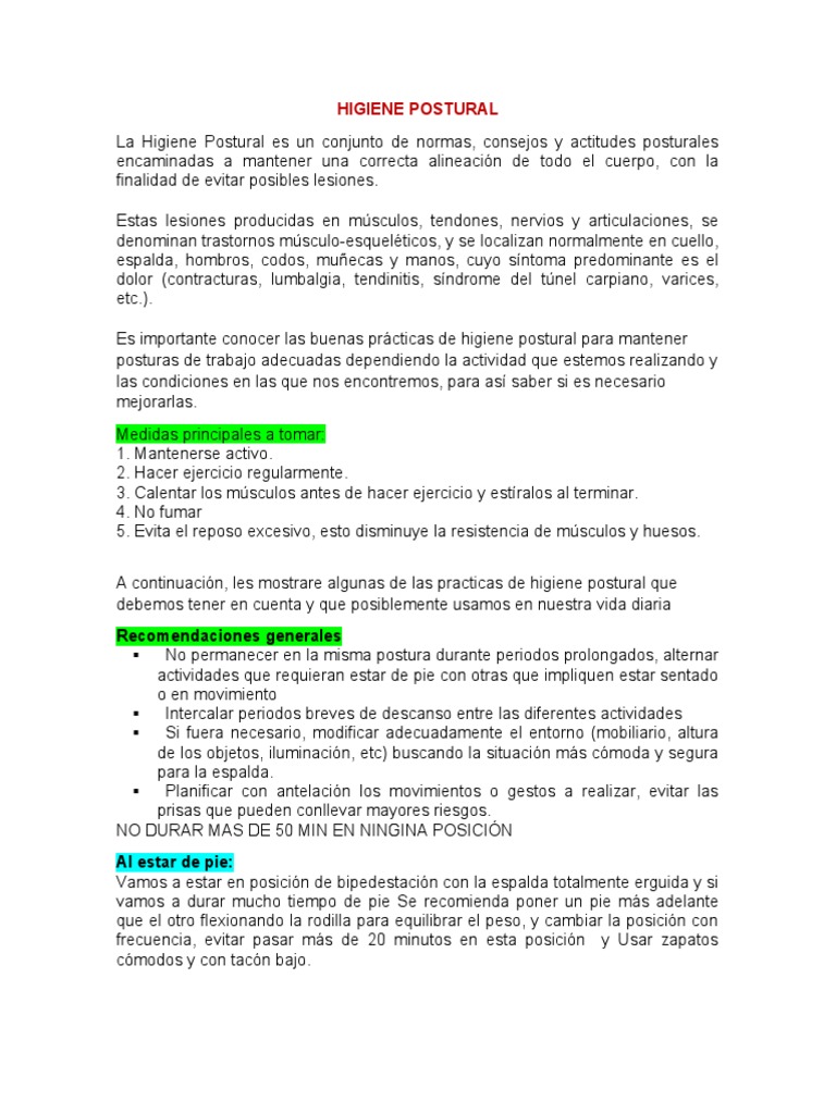 Guía de Higiene Postural Efectiva | PDF | Dolor lumbar | Pie