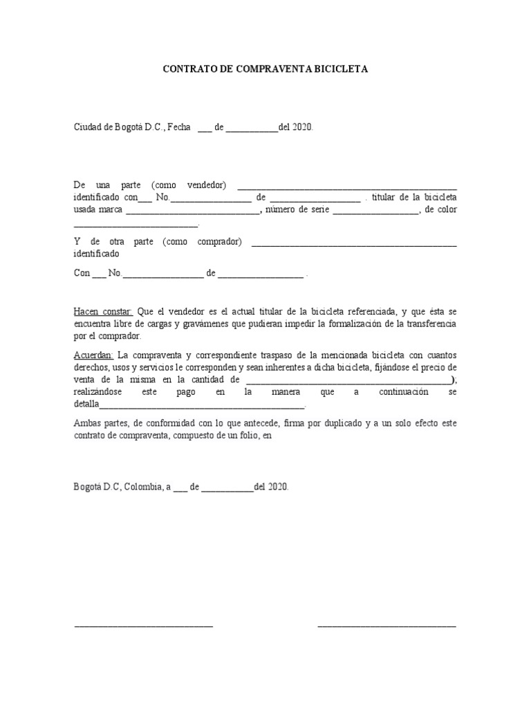 Contrato Compra Venta Bicicleta Compra Venta Bicicletas
