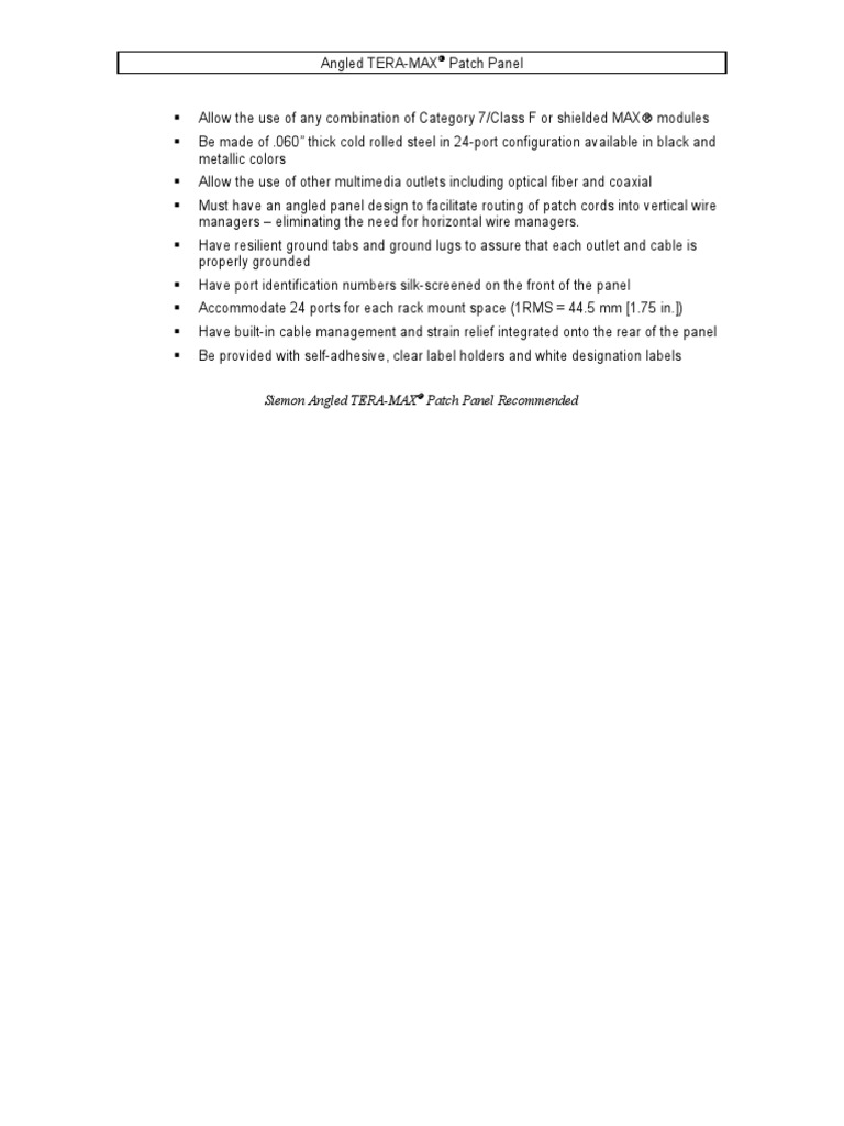 Angled TERA-MAX Patch Panel | PDF