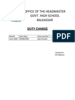 Office of The Headmaster Govt. High School Balkassar: Duty Charge