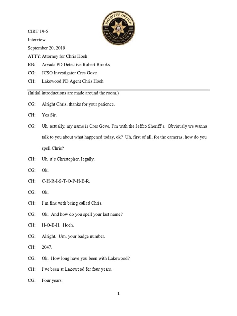 Chris Hoeh Interview on Scott Johnson Shooting | PDF | Violence
