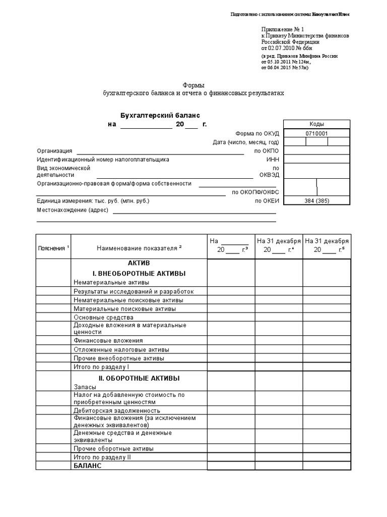 Buhgalterskij Balans Forma 1 Blank | PDF