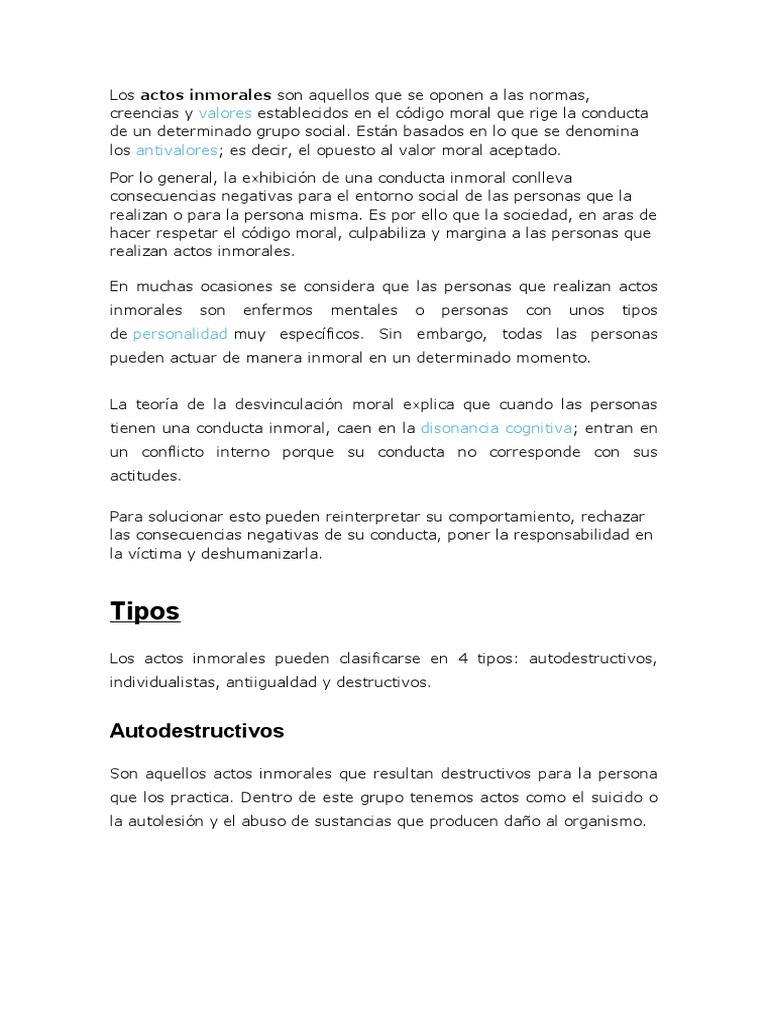 Actos Inmorales: Definición y Tipos | PDF | Infidelidad | Moralidad