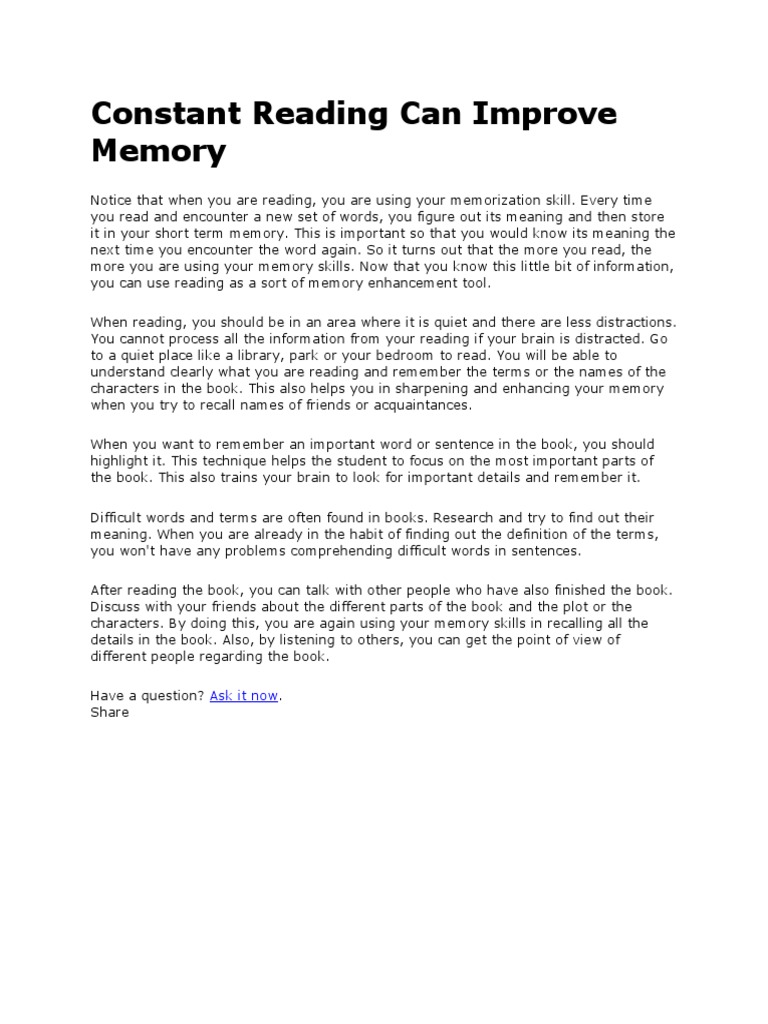 Boost Memory Through Constant Reading | PDF