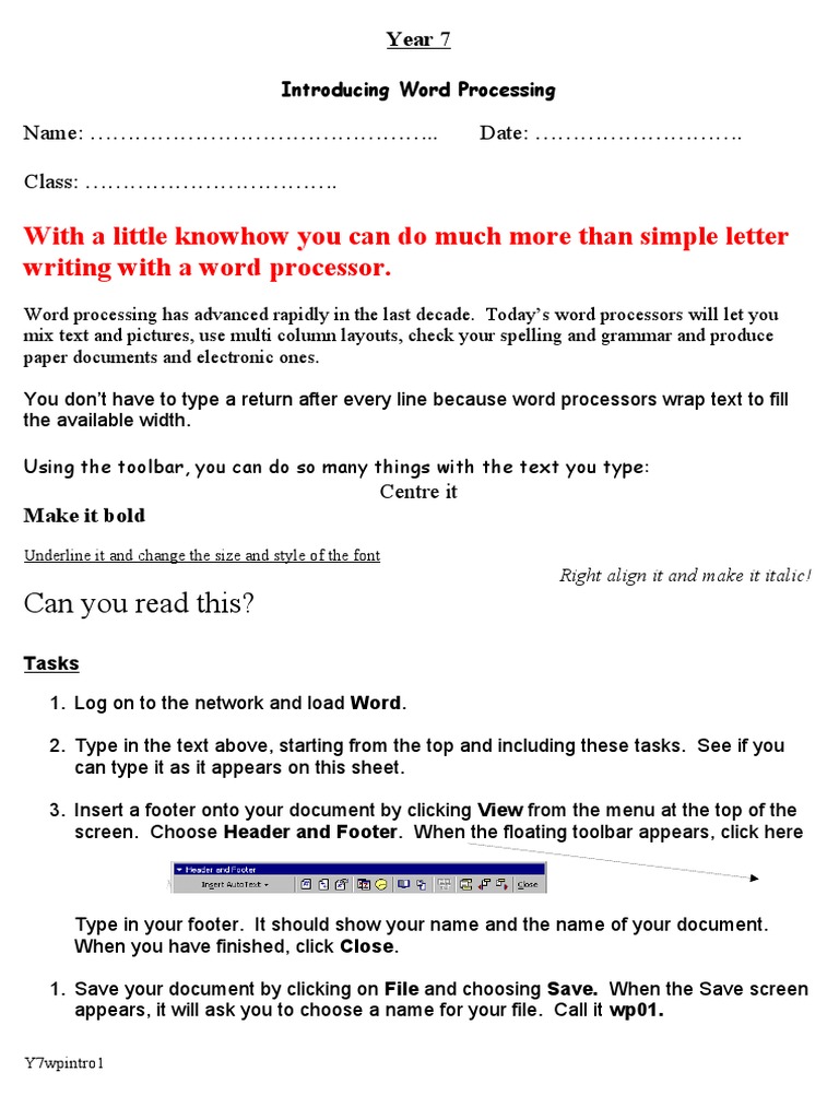 Year 7 Word Processing Guide | PDF | Art