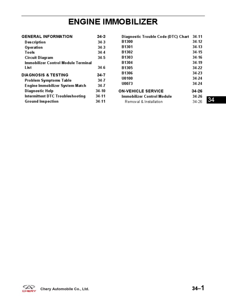 Engine Immobilizer General Information 343 PDF Ignition System
