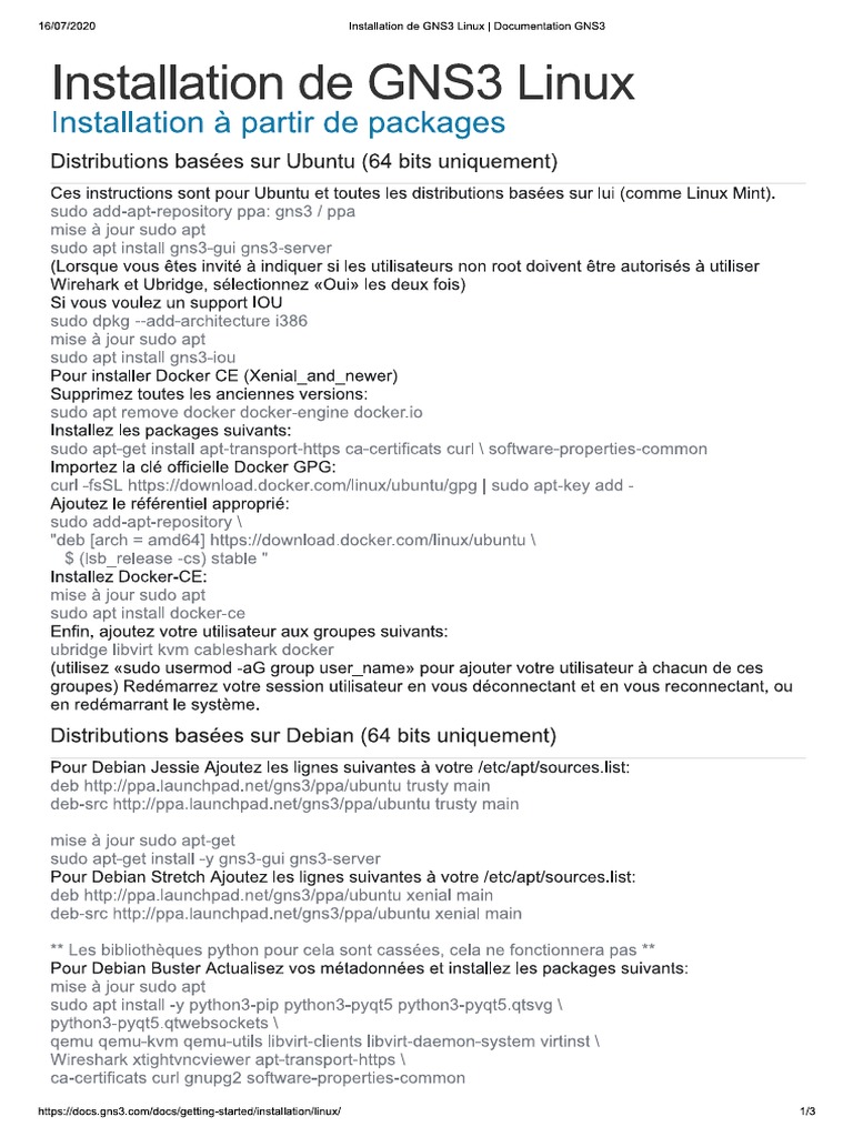 Installation de GNS3 Linux - Documentation GNS3 | PDF