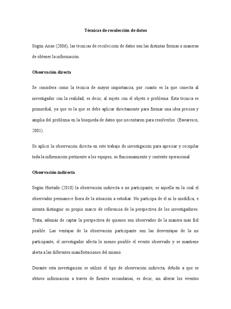 Ejemplo de Tecnicas de Recolección de Datos para Una Tesis de Campo ...
