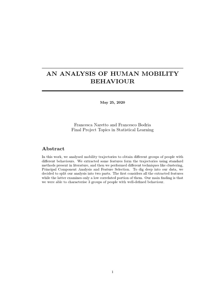 An Analysis of Human Mobility Behaviour | PDF | Principal Component ...