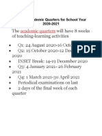 DepEd Academic Quarters Schedule 2020-2021