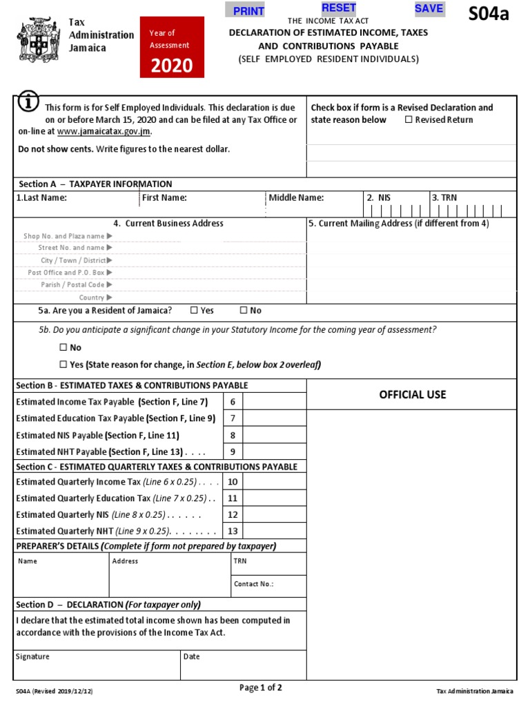 S04A Tax Declaration for Self-Employed | PDF | Income Tax | Taxes