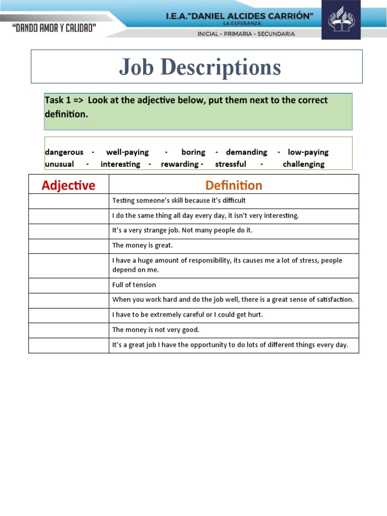 Job Descriptions: Adjective | Download Free PDF | Adjective | Cognition