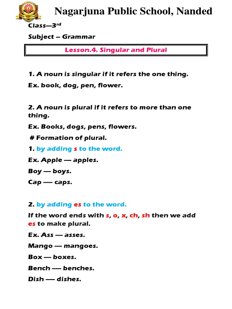 English - Grammar - L.No. 4 - Singular and Plural | PDF | Plural ...