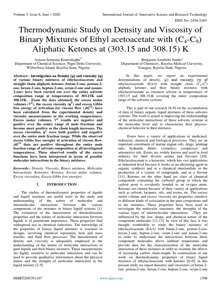 Thermodynamic Study On Density and Viscosity of Binary Mixtures of ...
