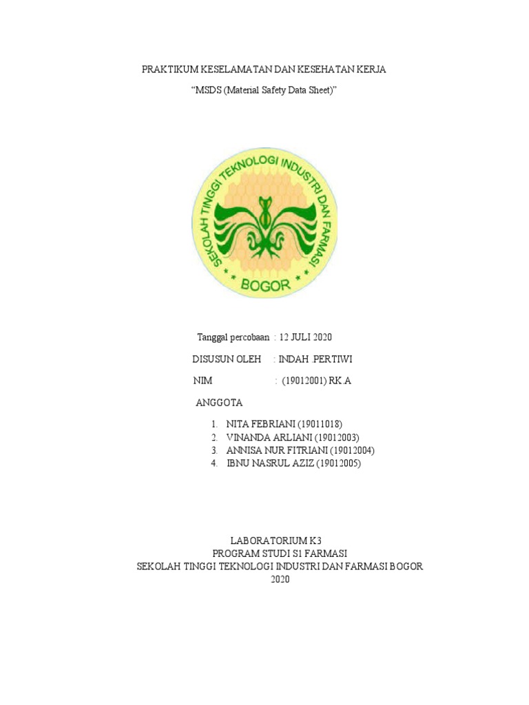 Laporan Praktikum MSDS K3 2020 | PDF