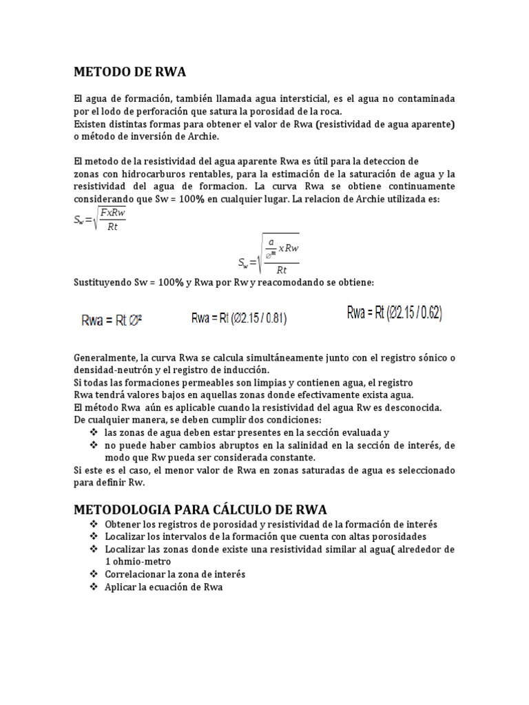 Método de Cálculo de Rwa en Formaciones | PDF | Agua | Química