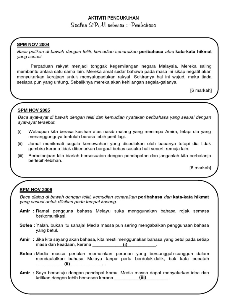 Contoh Soalan Peribahasa Spm Dan Jawapan