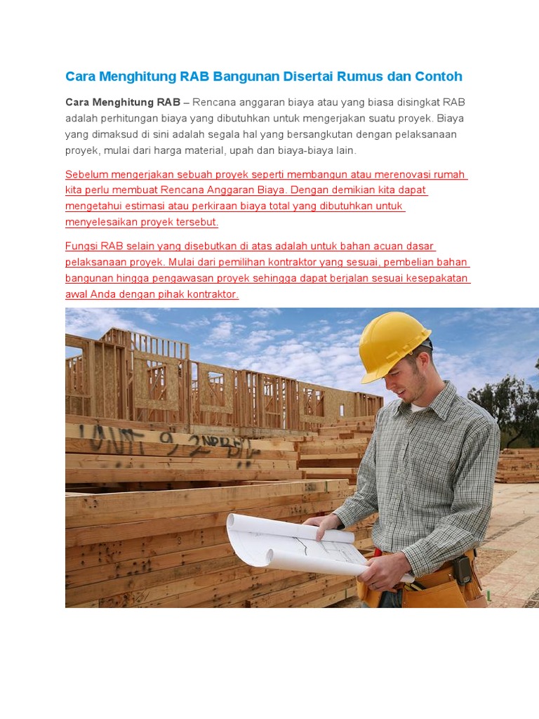 Cara Menghitung RAB Bangunan Disertai Rumus Dan Contoh | PDF