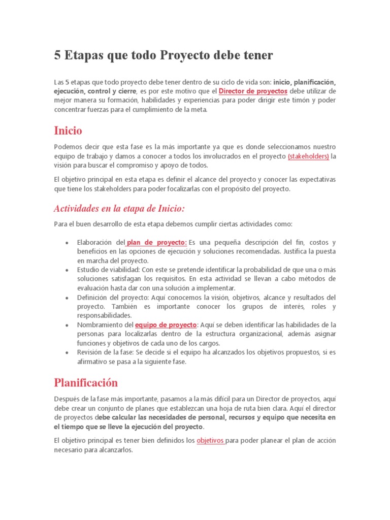 5 Etapas Clave de un Proyecto | PDF | Planificación | Business