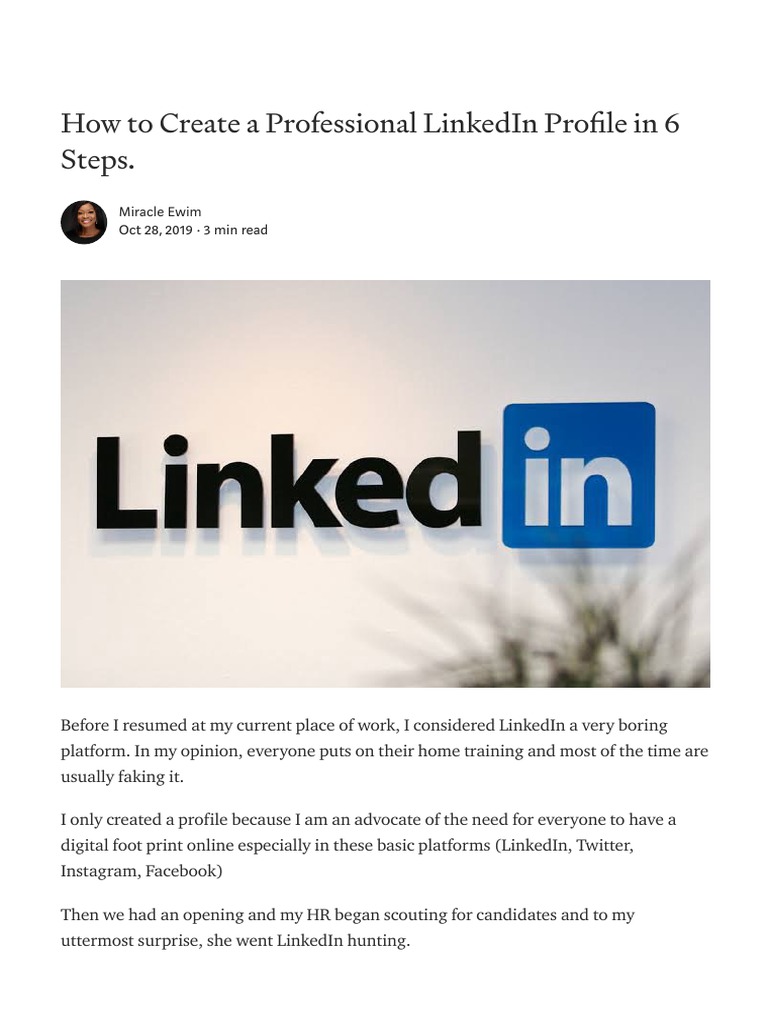 How To Create A Professional LinkedIn Profile in 6 Steps. | PDF ...