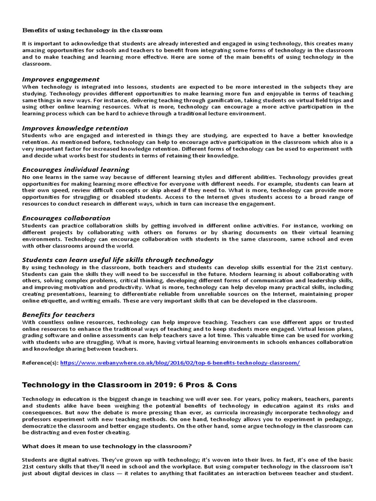 Benefits of Technology in Education | PDF | Educational Technology ...
