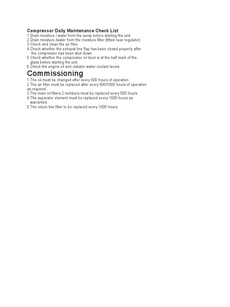 Daily Air Compressor Maintenance Checklist | PDF