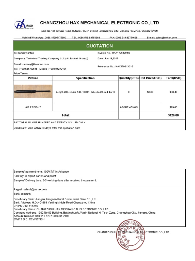 Quotation for Technical Trading Co. | PDF