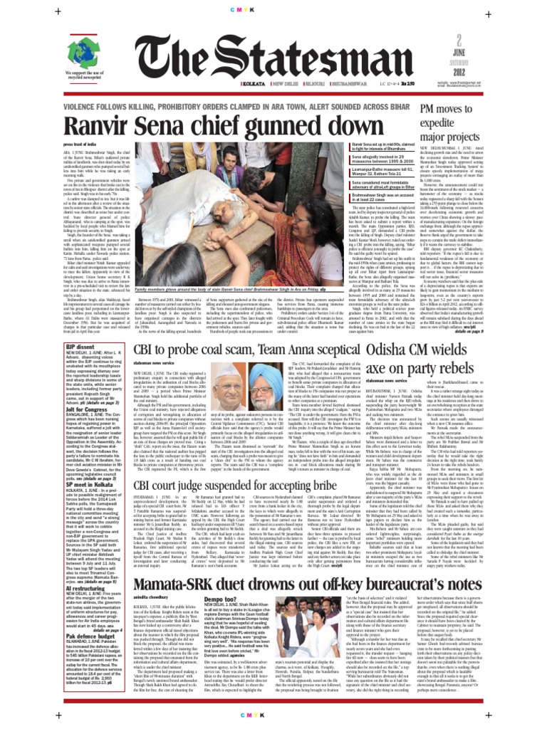 Ranvir Sena Chief Gunned Down: CBI To Probe Coal Scam, Team Anna Sceptical  | PDF | Politics Of India | Government
