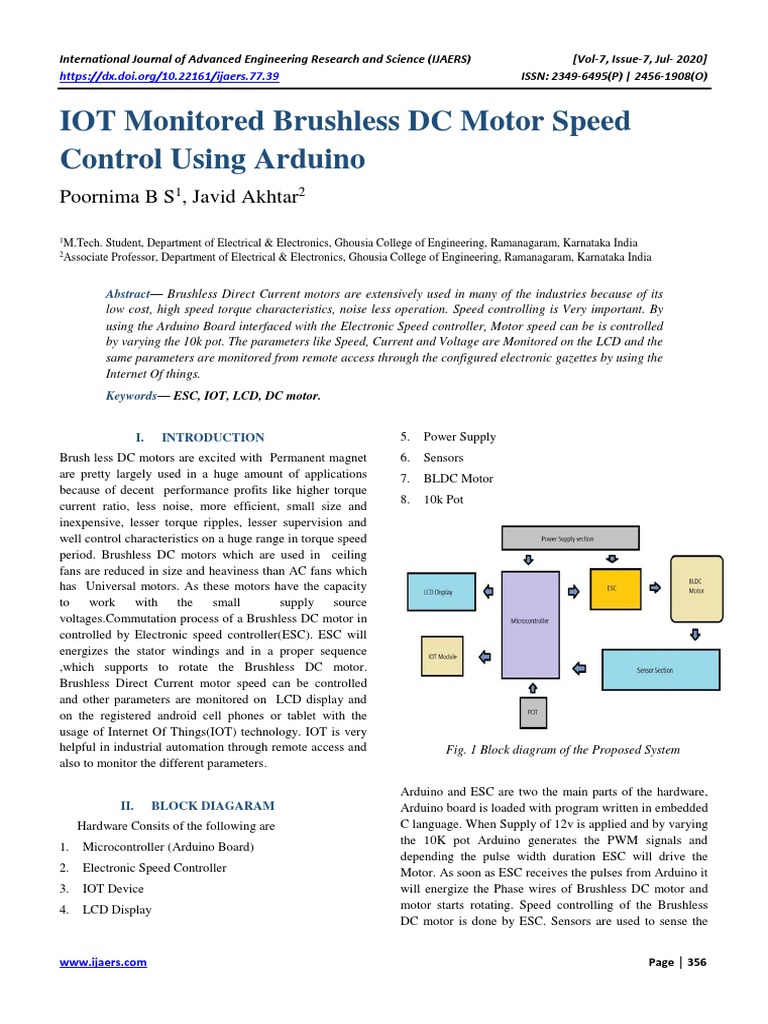 IOT Monitored Brushless DC Motor Speed Control Using Arduino | PDF ...