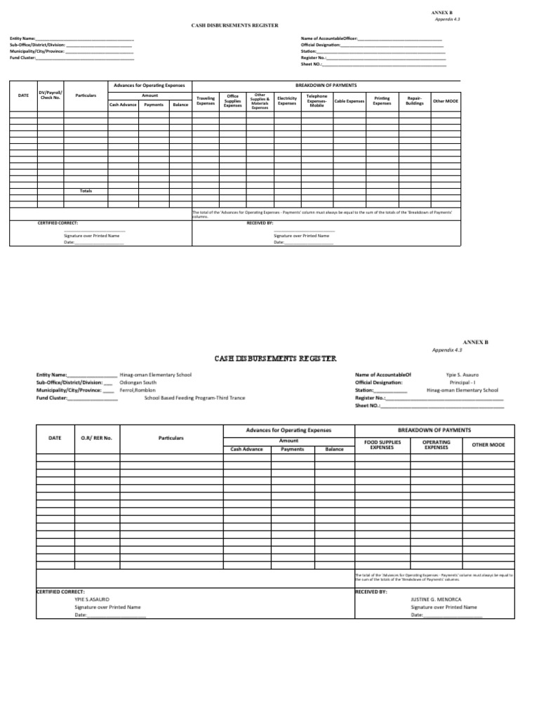 Cash Disbursements Register: Other Supplies & Materials Expenses | PDF ...