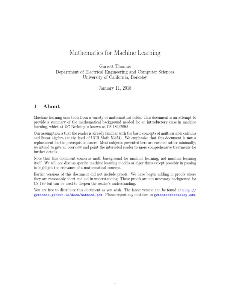 Mathematics For Machine Learning: 1 About | PDF | Eigenvalues And ...