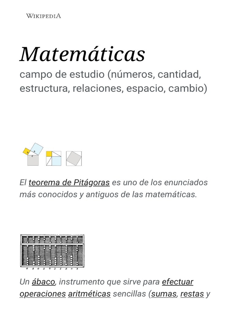Matemáticas - Wikipedia, La Enciclopedia Libre PDF | PDF | Enseñanza de ...