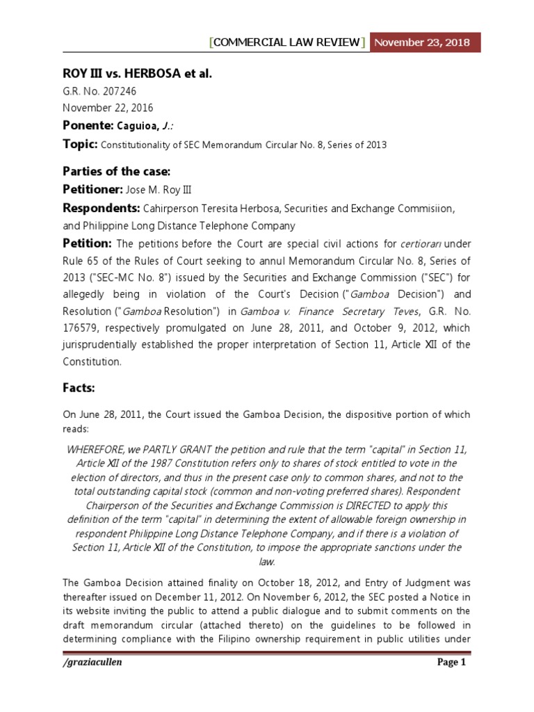 Jose roy iii vs herbosa et al g r no 207246 11222016 pdf