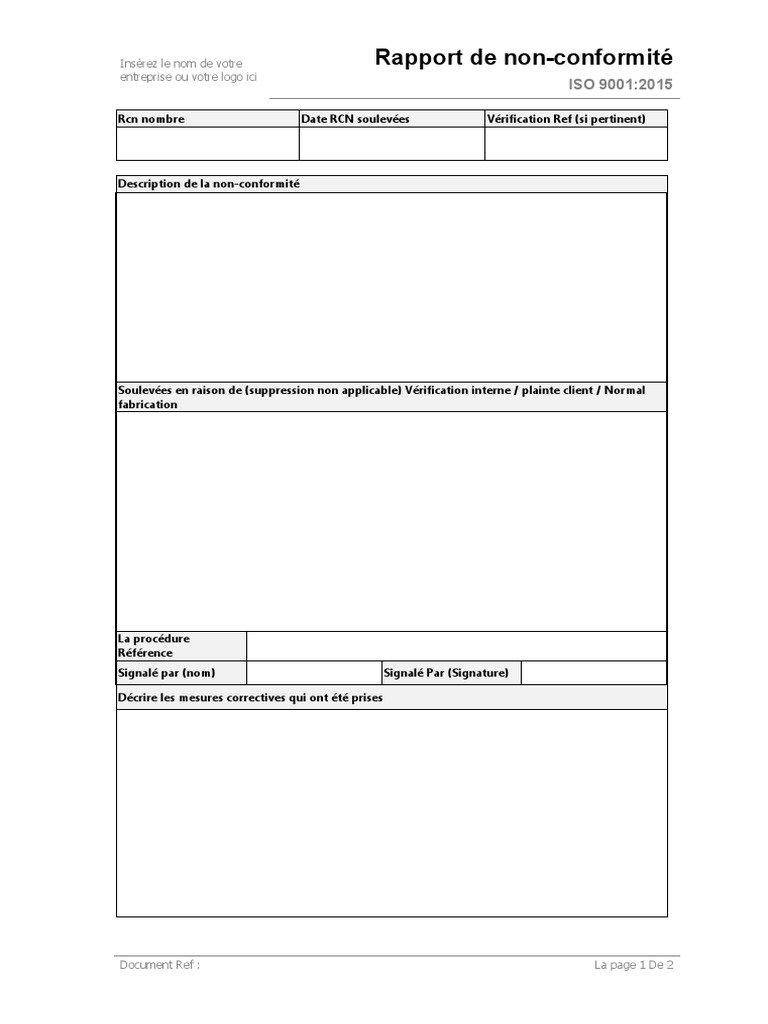 Rapport de Non-Conformité ISO 9001 | PDF