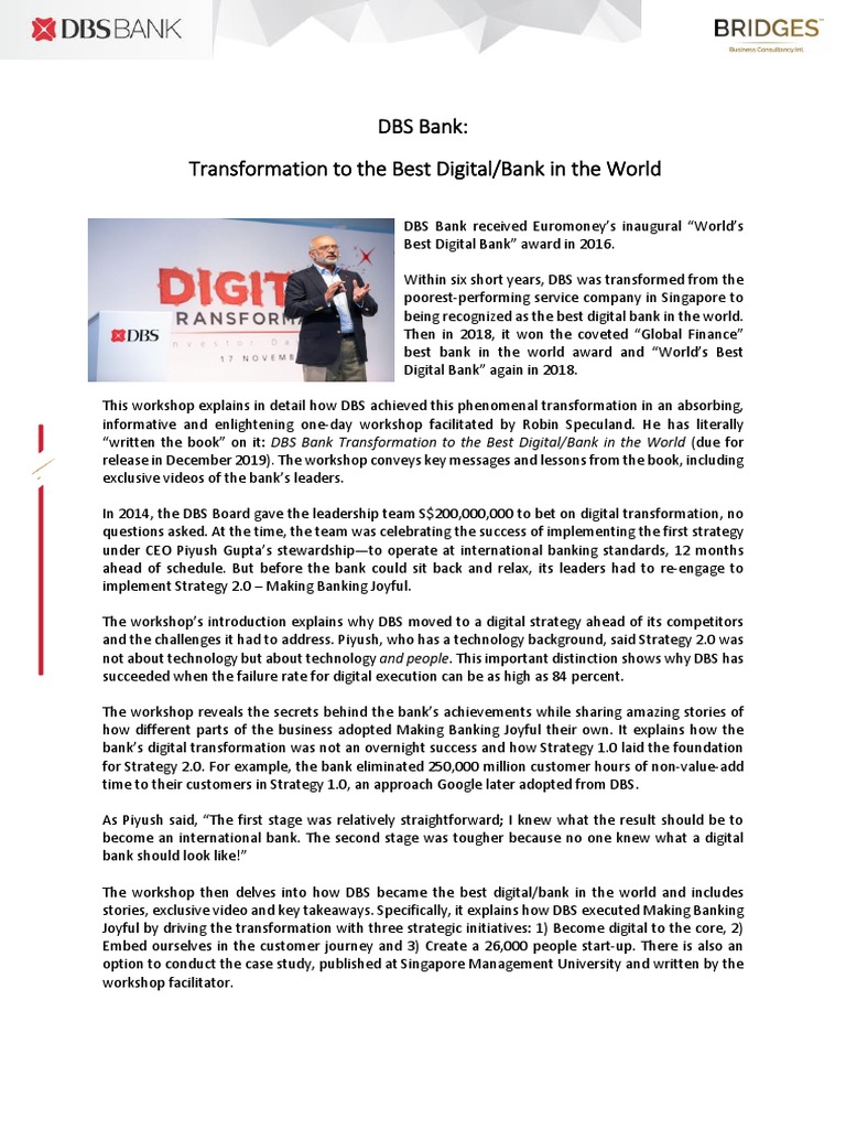 Dbs Bank Transformation To The Best Digital Bank In The World Pdf