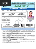 Examination Admit Card: Instructions To The Candidate